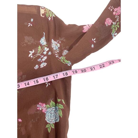 Old Navy Brown Floral Flutter Sleeve Fairy Sheer Tie Front Cardigan Womens M - Picture 4 of 5
